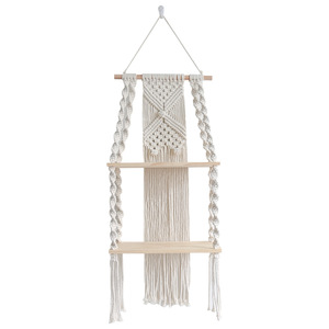 Étagère murale bohème tissée à la main, support de rangement suspendu en macramé pour livres et plantes, décoration murale bohème pour salon et maison d'hôtes - Product Image 4
