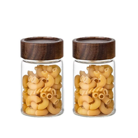 Recipiente de Vidrio Hermético al por Mayor de Fábrica con Tapa de Madera de Acacia, Frasco Transparente de Borosilicato para Almacenamiento de Alimentos Secos para Cocina