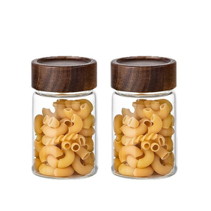 Recipiente de Vidrio Hermético al por Mayor de Fábrica con Tapa de Madera de Acacia, Frasco Transparente de Borosilicato para Almacenamiento de Alimentos Secos para Cocina - Product Image 1