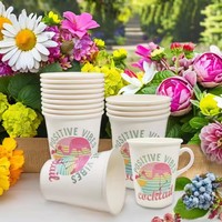 Gobelets en papier imprimés flamants roses tropicaux écologiques Anyou, imperméables, pour boissons chaudes et froides, pour fêtes et occasions, vaisselle jetable