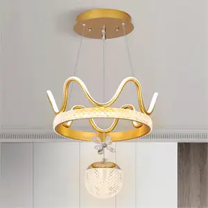 Beautiful gold living room restaurant LED pendant lamp three colours light romantic circle clothing shop acrylic chandelier