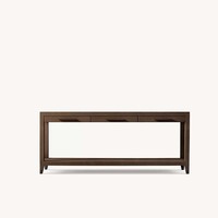 Table console scandinave haut de gamme en shagreen, trois tiroirs, poignées argentées, pieds coniques, étagère assortie, entrée, OEM/ODM personnalisé