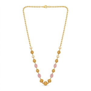Collier Mala traditionnel en argent 925 avec pierres précieuses roses et perles, bijoux de créateur pour femmes - Product Image 1