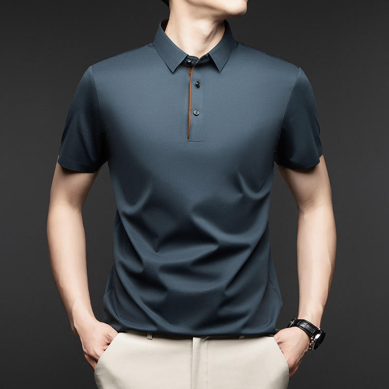 Silk Ice Silk Short-sleeved Polo Shirt Men's 2024 Summer White Business  Casual Stretch No-iron T-shirt With Lapel