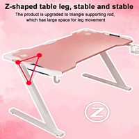 Bureau de jeu rose à succès avec bande LED, bureau d'ordinateur de bureau à domicile ergonomique avec porte-gobelet pour filles et femmes