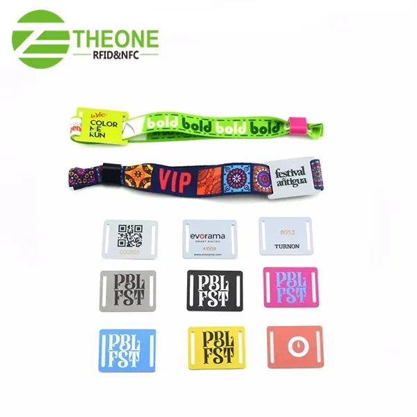 custom print adjustable textile qr code rfid passive 13.56mhz fabric festival wristband clasp