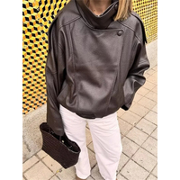 OFTBUY Vintage Damen Mode Frühling Herbst PU Kunstleder Motorradjacke mit Reißverschluss Strukturierte Textur Modisches Design