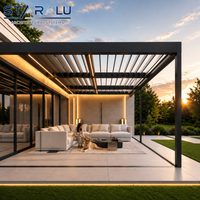 Pérgola de Aluminio con Rejillas Duraderas, Puertas de Vidrio y Sistema de Control de Rejillas Motorizado para Restaurantes y Comedores al Aire Libre