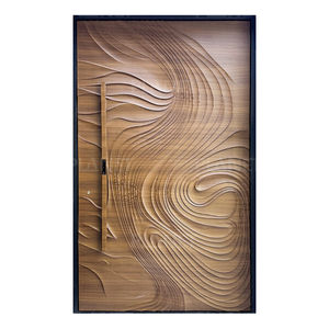 Puerta Exterior de Madera de Diseño Moderno con Tallado 3D, Puerta de Entrada Pivotante Antirrobo de Madera Sólida para Casas - Product Image 1