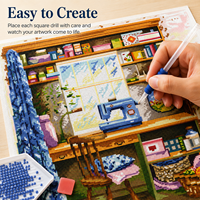 Kit de broderie diamant KS Craft Cozy en toile imprimée pour salle de couture, avec perles carrées scintillantes, écologique, pour l'art fait main et la décoration intérieure