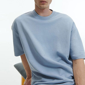 T-shirts vierges à col rond et épaules tombantes, coupe ample et carrée, style streetwear pour hommes, 100% coton - Product Image 2