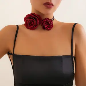 Fashion Romantic Rose Flower Clavicle Chain Adjustable Rope Choker Necklaces For Women Flower