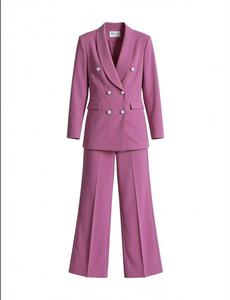 Ensemble tailleur <span class=keywords><strong>pantalon</strong></span> large et blazer croisé respirant <span class=keywords><strong>bleu</strong></span> <span class=keywords><strong>marine</strong></span> de luxe <span class=keywords><strong>pour</strong></span> <span class=keywords><strong>femme</strong></span> avec boutons dorés – Idéal <span class=keywords><strong>pour</strong></span> invitées de <span class=keywords><strong>mariage</strong></span> - Product Image 6