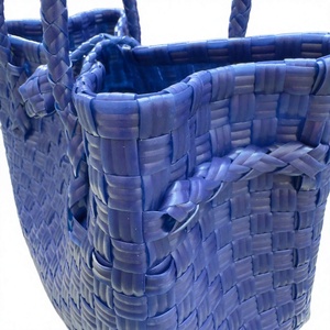 Sac fourre-tout en plastique tissé fait main, écologique, imperméable, pour le marché, les courses, sac à main personnalisé, panier de plage d'été pour femmes - Product Image 4