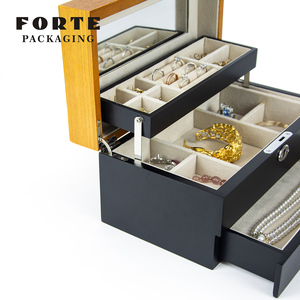FORTE rétro nouveauté couleur clash 3 couches surdimensionné capacité anneau bracelet noir grain de bois <span class=keywords><strong>bijoux</strong></span> <span class=keywords><strong>bijoux</strong></span> boîte de rangement - Product Image 4