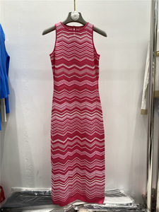 H-275 Abito Lungo Lavorato a Maglia Senza Maniche con Motivo Ondulato Colorato Stile Vacanza per Donne, Abbigliamento Femminile di Alta Qualità e alla Moda - Product Image 3