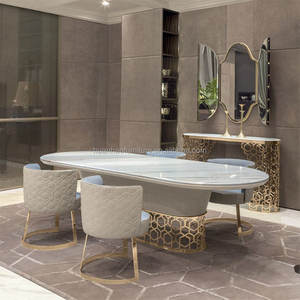 أثاث غرفة الطعام الحديثة الفاخرة الراقية طاولة اصطناعية أعلى الذهب بالذهب - Product Image 6