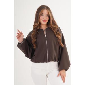 Blouson aviateur marron pour femme avec fermeture éclair et doublure intérieure Produit en gros - Product Image 4