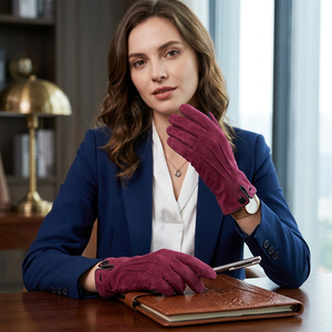 Ikhlas Sports Women's Burgundy Sheepskin Thermal Dress Gloves-Eco-Friendly Handmade Wrist Design Touchscreen Needle <b>Detection</b> - Product Image 1