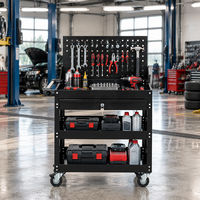 Chariot à outils roulant en acier à 3 niveaux avec panneau perforé latéral et roues pour atelier de réparation automobile, garage, chariot à outils mobile en acier à 3 couches