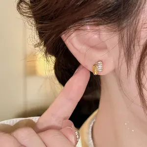 Pendientes RINHOO Mini Micro con Incrustaciones de Circonita, Chapados en Oro de 18K, con Forma de Línea <span class=keywords><strong>Paralela</strong></span>, Joyería de Lujo para Mujer - Product Image 2