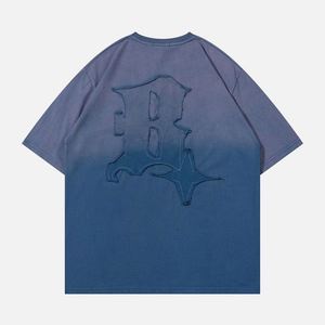 Y2k 맞춤 의류 100% 면 하이 퀄리티 대형 고민 자수 티 의상 로고 조난 패치 산 세척 T 셔츠 - Product Image 6