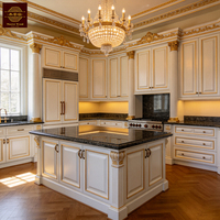 Kabinet Dapur Kayu Solid Kustomisasi Pesanan Khusus, Finishing Putih Klasik, Meja Pulau, Unit Lemari Modular Kelas Atas AU NZ