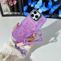 Coque 3-en-1 scintillante avec support magnétique, protection d'objectif et breloque chiot avec dragonne pour iPhone 18 17 16 ProMax