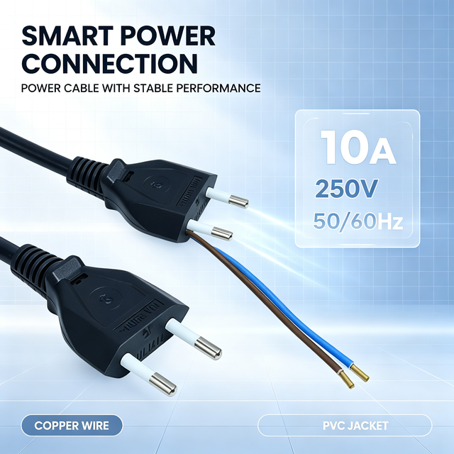 EU 2 Pin Plug H03VVH2-F Crimped Terminal 1.8m Customized VDE Approved Power Supply Cord European Power Cable