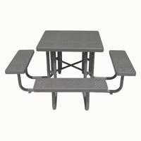 Table de pique-nique carrée en métal pour l'extérieur Mobilier de jardin Table à manger en acier Patio extérieur Table de café externe avec bancs
