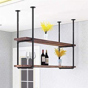 <span class=keywords><strong>Étagère</strong></span> de <span class=keywords><strong>plafond</strong></span> casier à vin industriel <span class=keywords><strong>étagère</strong></span>s flottantes suspendues support de tuyau d'eau 2 niveaux, support de rangement pour <span class=keywords><strong>cuisine</strong></span> Bar Restaurant - Product Image 3