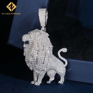 Hip Hop Iced‑Out 3D Lion Pendant 925 Silver Plated Moissanite Jewelry Luxury Bling Charm for <b>Men</b> - Product Image 5
