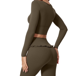 Conjunto de Yoga de Dos Piezas de Manga Larga de Secado Rápido de Alta Calidad Personalizado <span class=keywords><strong>LANGHE</strong></span>, Conjuntos de Fitness de Gimnasio para Mujer - Product Image 2