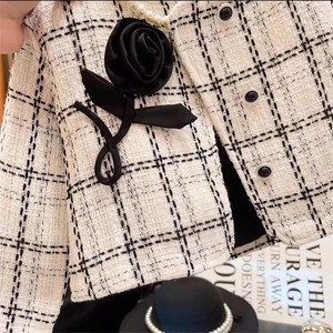 Ensemble robe fille printemps automne, col rond, à carreaux avec fleur rose + jupe courte, 2 pièces pour ensemble de vêtements fille - Product Image 6