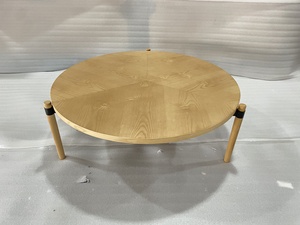 Round Wood <b>Coffee</b> <b>Table</b> Modern Living Room Center <b>Table</b> with Natural Grain and Black Accent <b>Legs</b> - Product Image 3