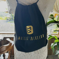 Sacs à dos en coton noir grande capacité avec cordon de serrage, sacs de shopping, sacs de sport réutilisables en toile avec logo personnalisé