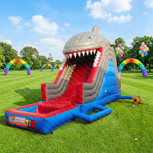 Tobogán Acuático Inflable de PVC Comercial con Piscina para Adultos y Niños, Tobogán de Tiburón - Product Image 1