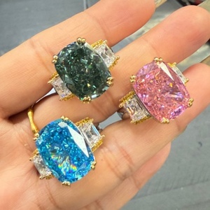 Fashion Jewelry Eco-friendly Copper Gold Plated 12*16mm Multicolor Zircon Vintage 3 Stone <b>Adjustable</b> <b>Ring</b> for Women - Product Image 1