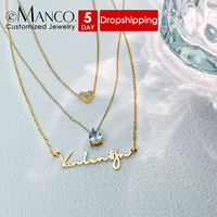Collier EManco à chaînes superposées, pendentif personnalisé avec nom en lettres cunéiformes, zircon en forme de cœur et de goutte d'eau, bijoux pour anniversaire, fête