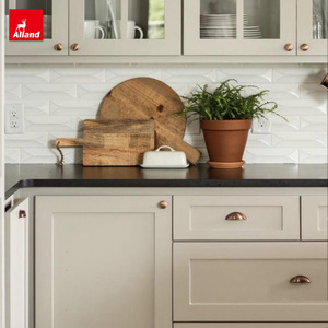 AllandCabinet Set di Mobili da Cucina Moderni Europei a Forma di <span class=keywords><strong>L</strong></span>, Isola da Cucina in <span class=keywords><strong>Legno</strong></span> con Finitura Laccata Beige per Appartamenti - Product Image 5