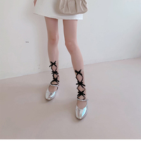 Chaussettes Balletcore en résille scintillante avec nœud découpé, transparentes et brillantes, style Coquette pour femme