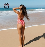 Hoge taille strapless bandeau badpak op maat gemaakte badkleding voor vrouwen buikcontrole vintage print strandkleding