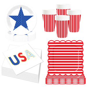 DAMAI - Juego de Artículos para Fiesta del 4 de Julio, Kit con Temática Patriótica para Decoraciones del Día de la Independencia, Platos, Servilletas, Vasos, Pancarta, Mantel - Product Image 3