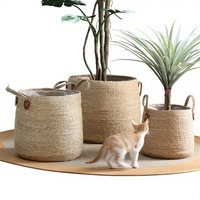 Panier de rangement rond multifonctionnel en paille de jonc de mer, fait main, écologique, blanc, à franges, pour Pâques, vente en gros