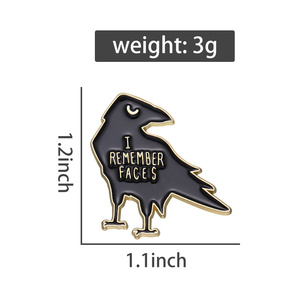 Broche de esmalte de cuervo negro creativo letras de dibujos animados que recuerdo caras insignia de Metal Animal alfileres de solapa Punk regalos de joyería - Product Image 6