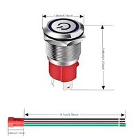 Interrupteur à bouton-poussoir momentané auto-bloquant, étanche, éclairé par LED, 12/16/19/22 mm, métal, IP65