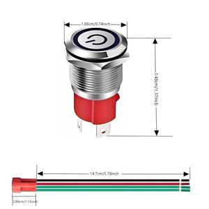 สวิตช์ปุ่มกดแบบกดติดปล่อยดับ ไฟ LED กันน้ำ ล็อคตัวเอง 5V 12V 220V 220V 12/16/19/22 มม. โลหะ IP65 - Product Image 2