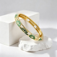 Bracelet jonc fin articulé en émail cloisonné chinois, motif fleur de lotus ajourée, plaqué or, avec strass, empilable, style ethnique oriental, vente en gros