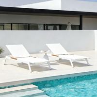 Ensemble de chaises longues de patio imperméables en aluminium et PVC, chaise longue de piscine, chaise longue d'extérieur avec table d'appoint