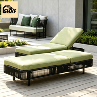 Chaise longue d'extérieur tressée en corde, ensemble de patio avec dossier réglable, structure en aluminium, coussinée, pour jardin, bord de piscine, villa, terrasse